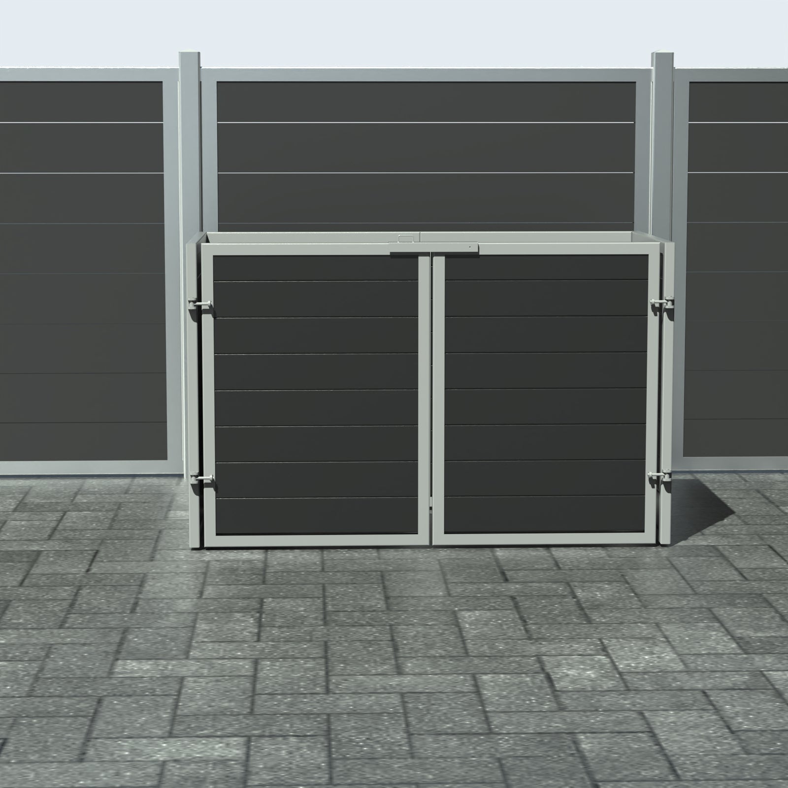 Skraldespandsskjuler - Dobbelt med låge - Sort - Plastplanker -  - Skraldespandsskjulere