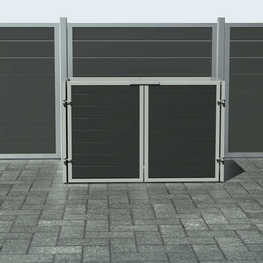 Skraldespandsskjuler - Dobbelt med låge - Sort - Plastplanker -  - Skraldespandsskjulere