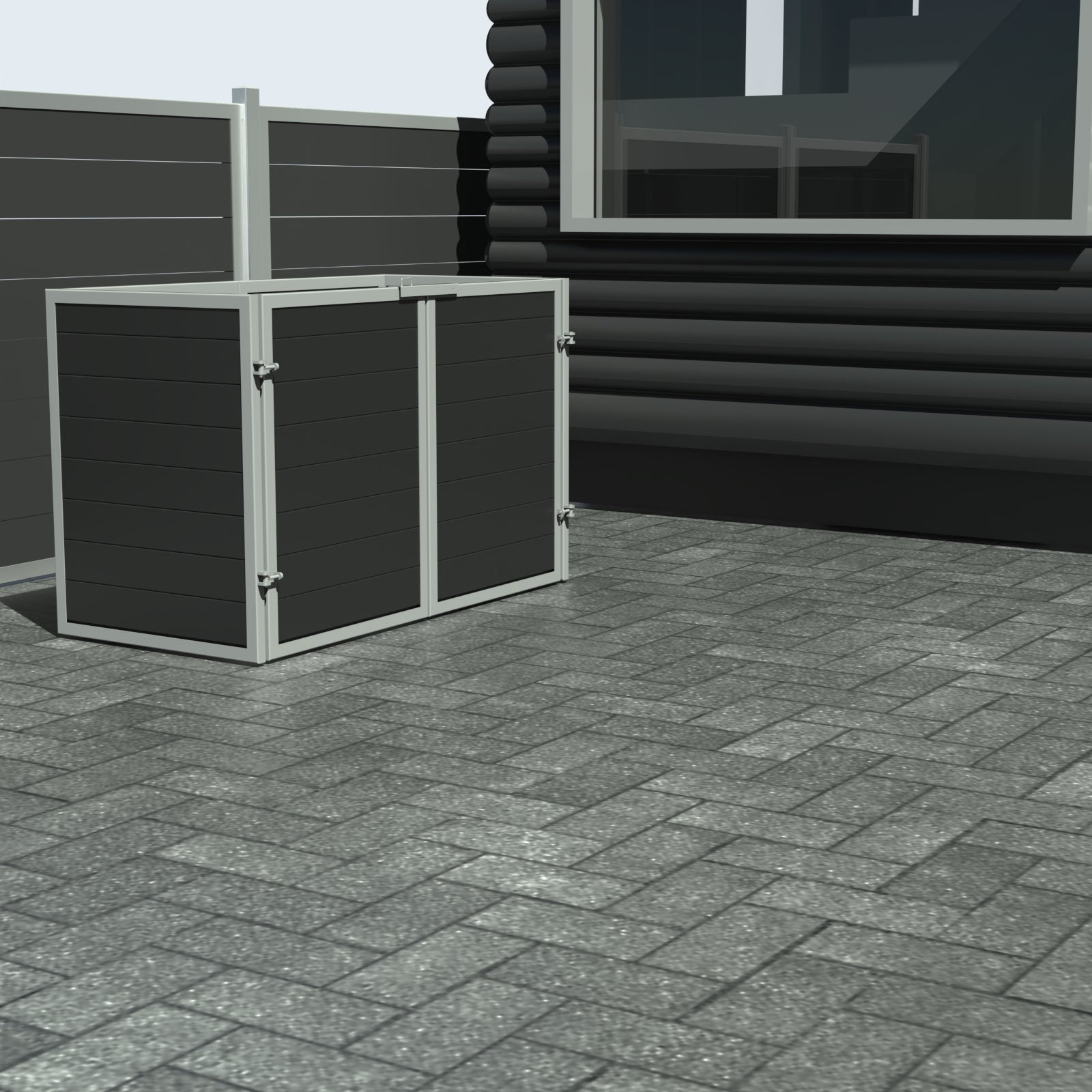 Skraldespandsskjuler - Dobbelt med låge - Sort - Plastplanker -  - Skraldespandsskjulere