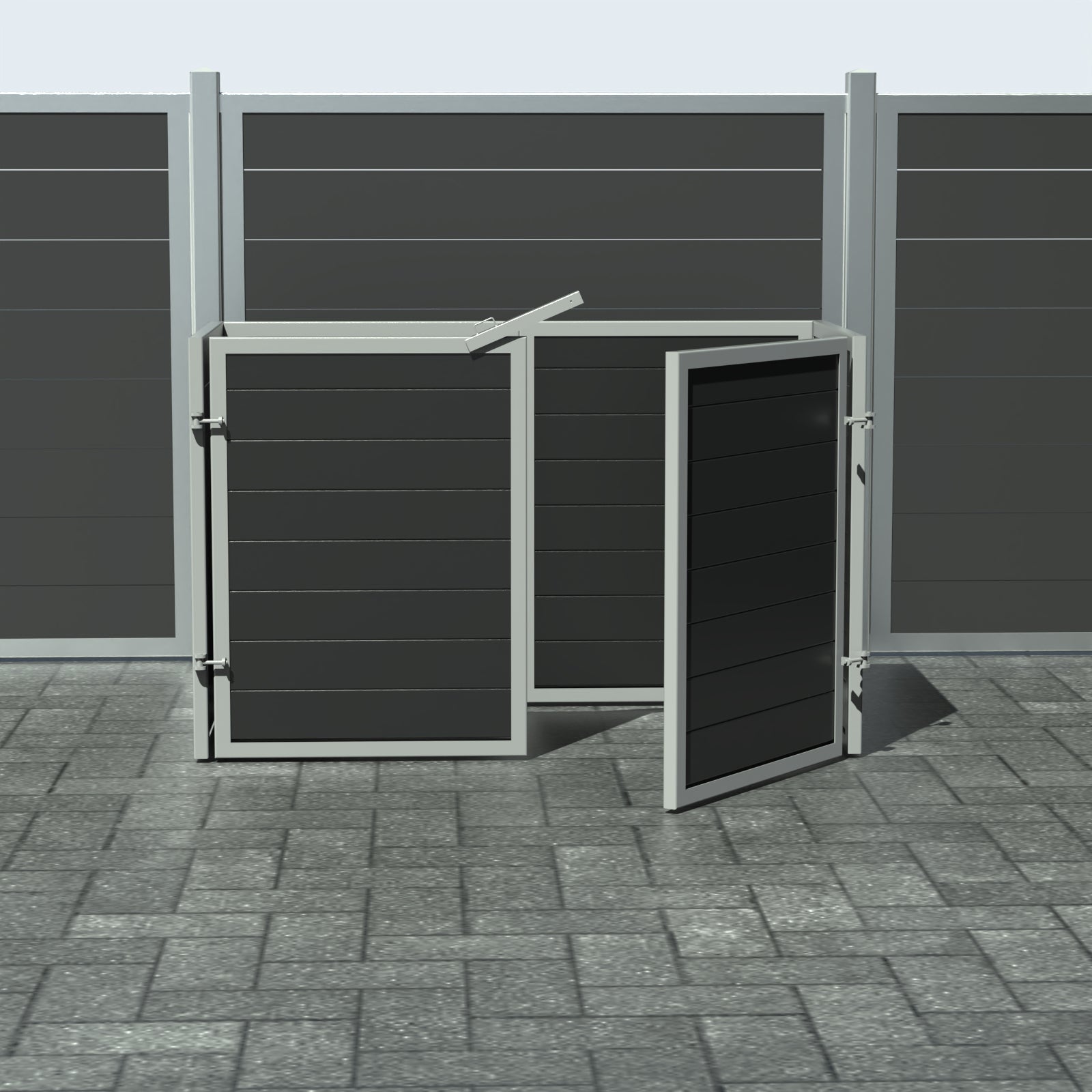 Skraldespandsskjuler - Dobbelt med låge - Sort - Plastplanker -  - Skraldespandsskjulere