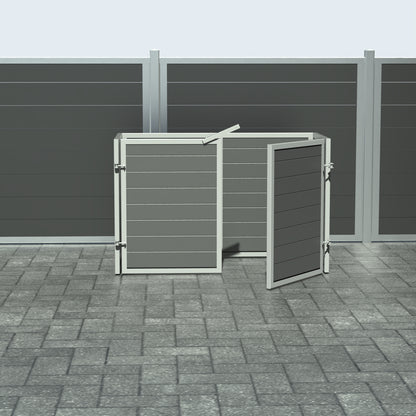 Skraldespandsskjuler - Dobbelt med låge - Aske grå - Plastplanker -  - Skraldespandsskjulere