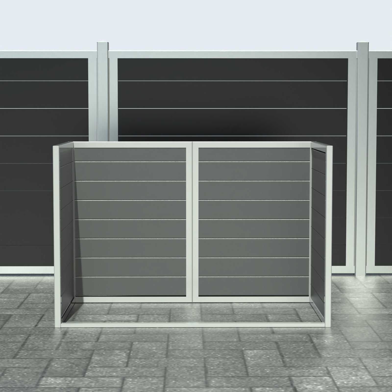 Skraldespandsskjuler - Dobbelt uden låge - Aske grå - Plastplanker -  - Skraldespandsskjulere