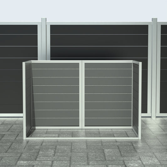 Skraldespandsskjuler - Dobbelt uden låge - Aske grå - Plastplanker -  - Skraldespandsskjulere