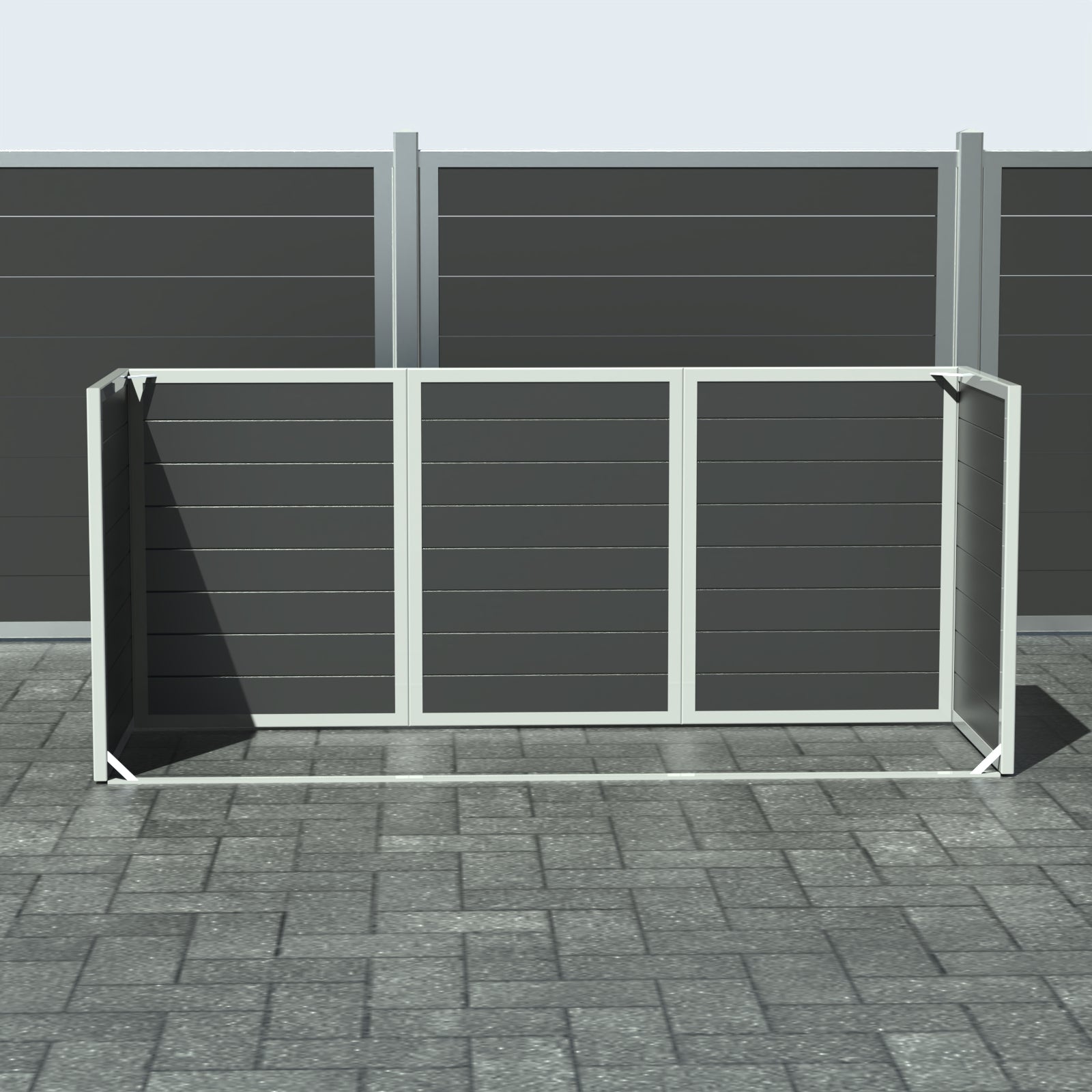 Skraldespandsskjuler - Triple uden låge - Sort - Plastplanker -  - Skraldespandsskjulere