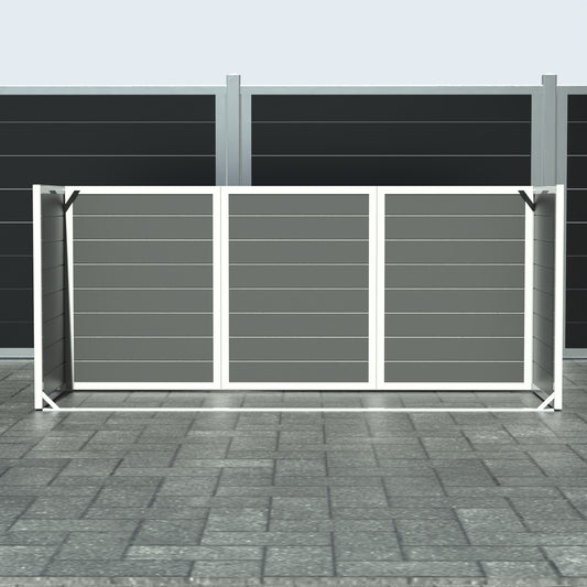 Skraldespandsskjuler - Triple uden låge - Aske grå - Plastplanker -  - Skraldespandsskjulere