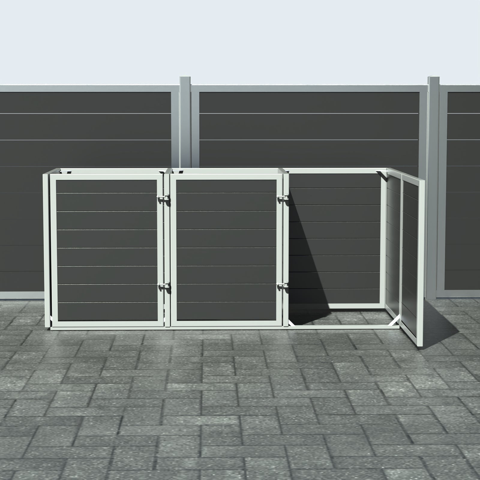 Skraldespandsskjuler - Triple med låge - Sort - Plastplanker -  - Skraldespandsskjulere