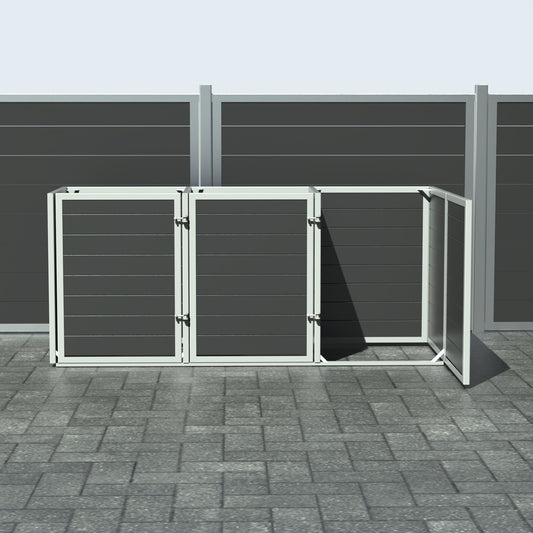 Skraldespandsskjuler - Triple med låge - Sort - Plastplanker -  - Skraldespandsskjulere