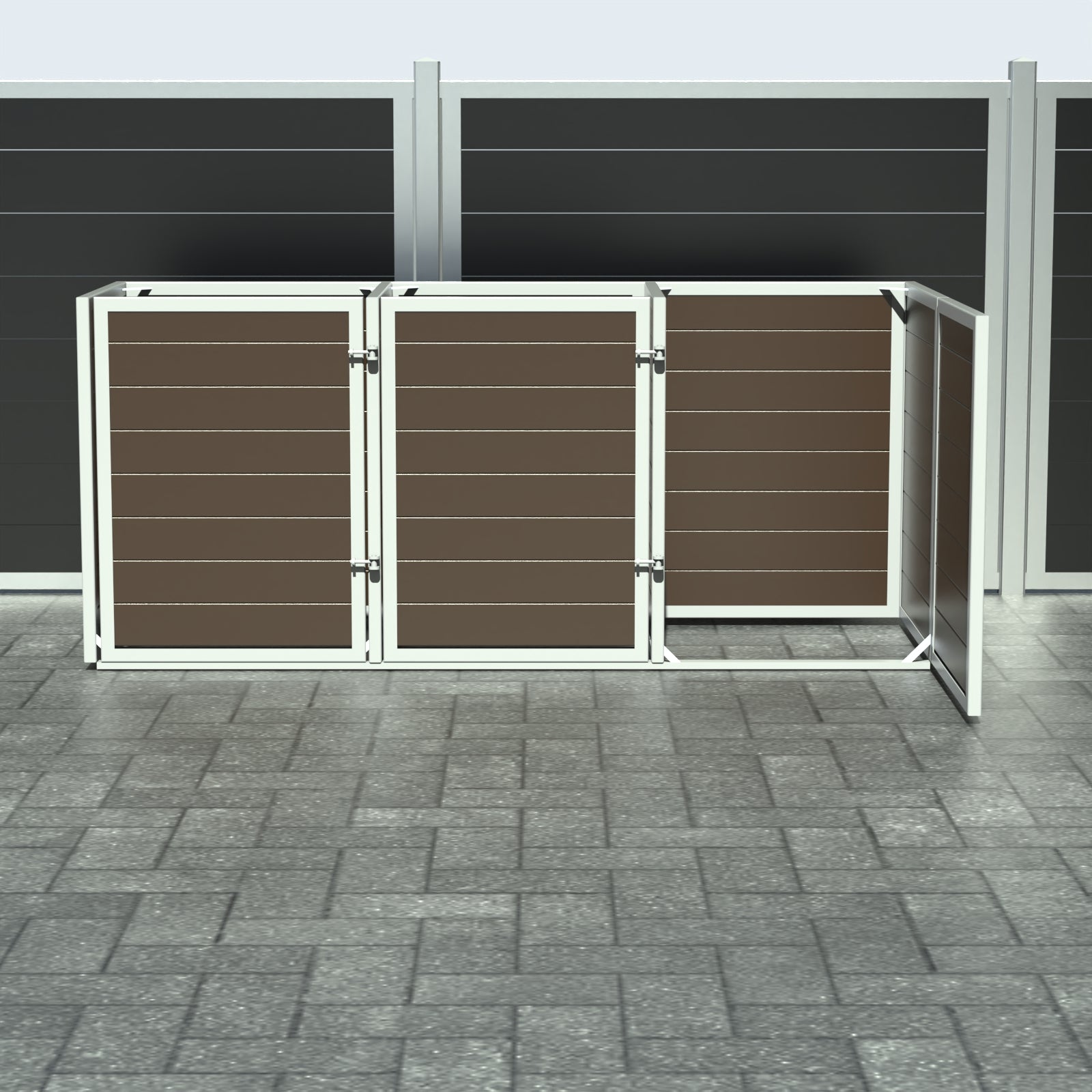 Papperskorgskydd - Trippel med dörr - Brun