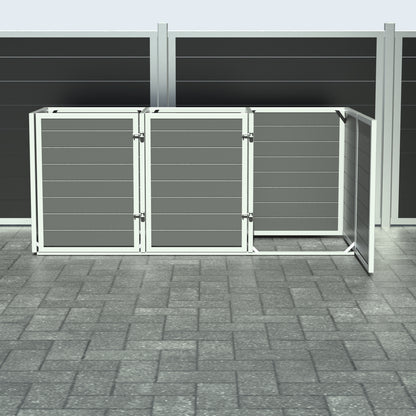 Skraldespandsskjuler - Triple med låge - Grå - Plastplanker -  - Skraldespandsskjulere