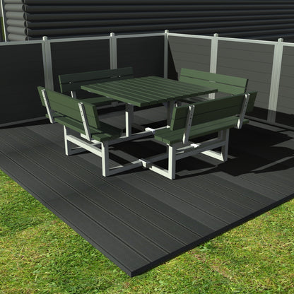 Kvadratisk bord bænkesæt med ryglæn - Vedligeholdelsesfrie genbrugsplastplanker - Plastplanker -  - bord/bænke sæt