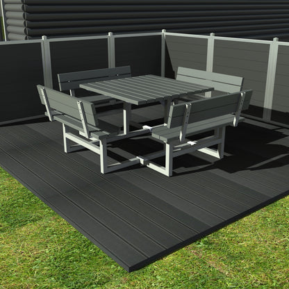 Kvadratisk bord bænkesæt med ryglæn - Vedligeholdelsesfrie genbrugsplastplanker - Plastplanker -  - bord/bænke sæt