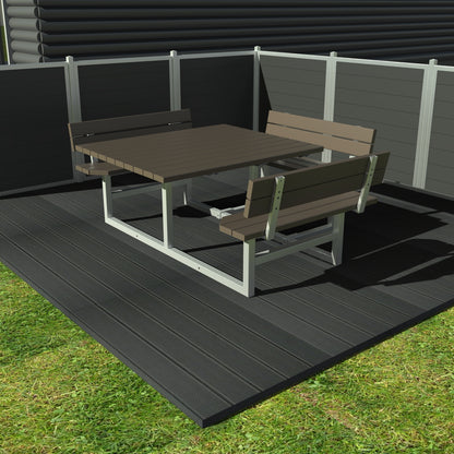 Kvadratisk bord bænkesæt med ryglæn inkl forlænget bordplade til kørestol - Vedligeholdelsesfrie genbrugsplastplanker - Plastplanker -  - bord/bænke sæt