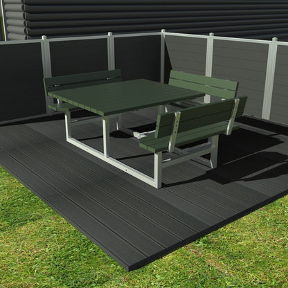Kvadratisk bord bænkesæt med ryglæn inkl forlænget bordplade til kørestol - Vedligeholdelsesfrie genbrugsplastplanker - Plastplanker -  - bord/bænke sæt
