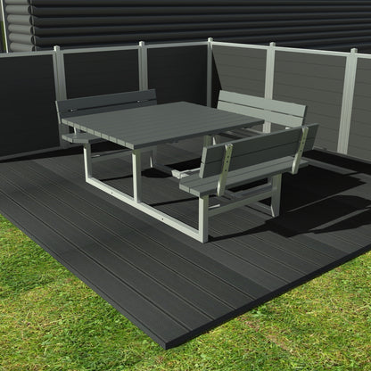 Kvadratisk bord bænkesæt med ryglæn inkl forlænget bordplade til kørestol - Vedligeholdelsesfrie genbrugsplastplanker - Plastplanker -  - bord/bænke sæt