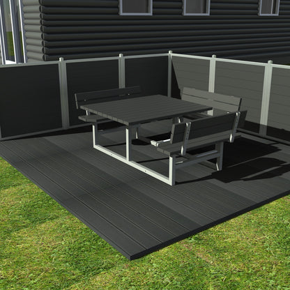 Kvadratisk bord bænkesæt med ryglæn inkl forlænget bordplade til kørestol - Vedligeholdelsesfrie genbrugsplastplanker - Plastplanker -  - bord/bænke sæt