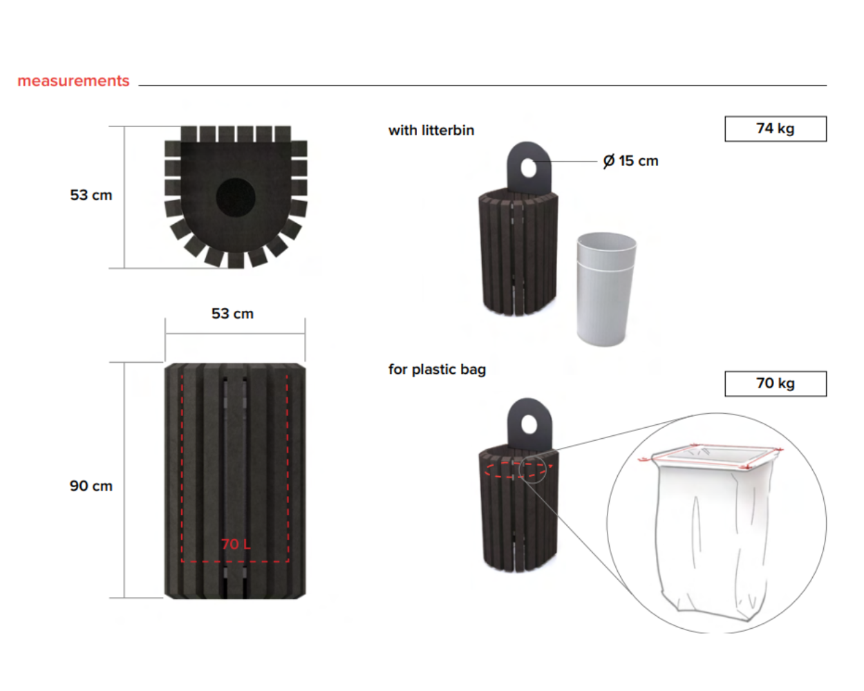 Udendørsskraldespand - Mercure - Plastplanker -  - skraldespand
