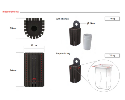 Udendørsskraldespand - Mercure - Plastplanker -  - skraldespand