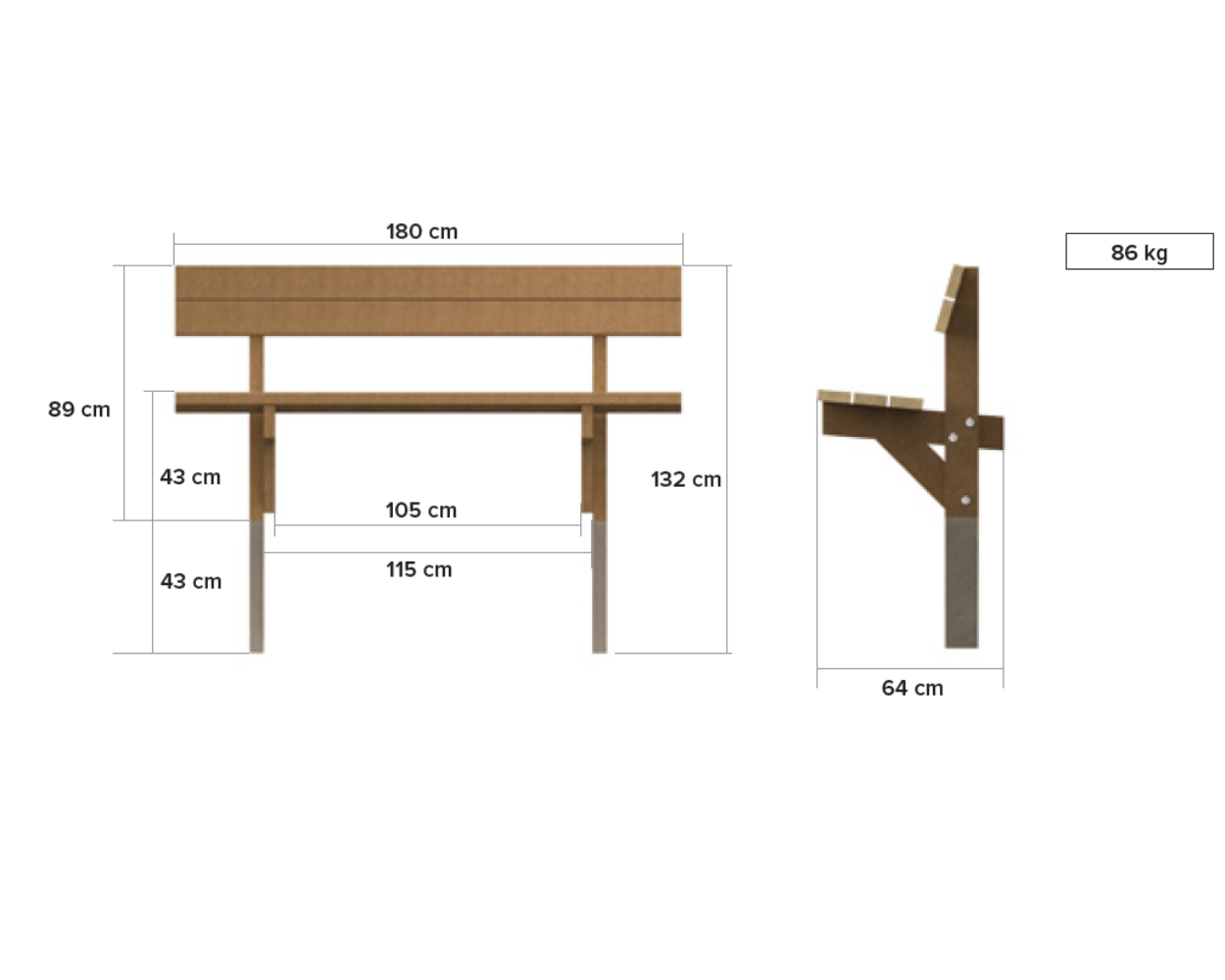 Bænk - Paris - Plastplanker -  - Bænke