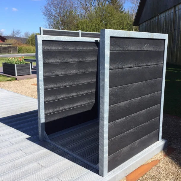 Skraldespandsskjuler - Single uden låge - Aske grå - Plastplanker -  - Skraldespandsskjulere