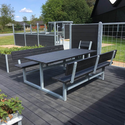 Vedligeholdelsesfrit bord bænkesæt med ryglæn samt genbrugsplastplanker - Plastplanker -  - bord/bænke sæt