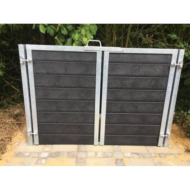 Skraldespandsskjuler - Dobbelt med låge - Brun - Plastplanker -  - Skraldespandsskjulere