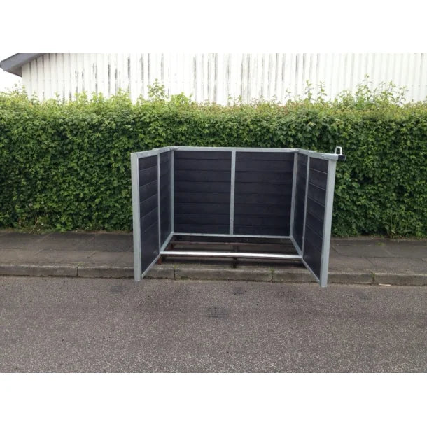 Skraldespandsskjuler - Dobbelt med låge - Brun - Plastplanker -  - Skraldespandsskjulere