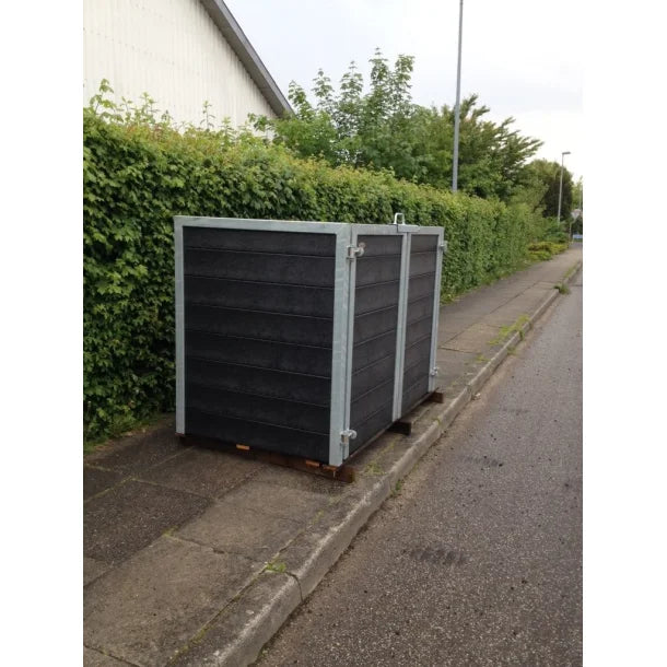 Skraldespandsskjuler - Dobbelt med låge - Brun - Plastplanker -  - Skraldespandsskjulere