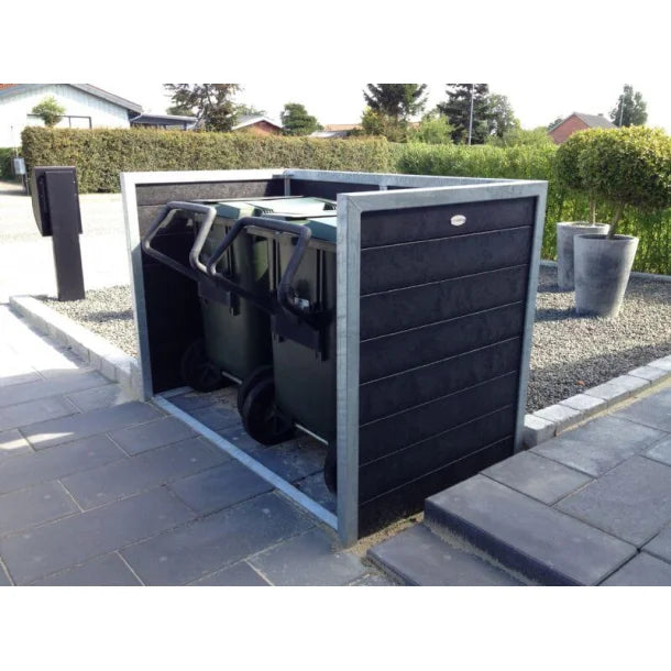 Skraldespandsskjuler - Dobbelt uden låge - Brun - Plastplanker -  - Skraldespandsskjulere