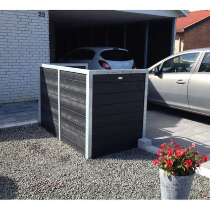 Skraldespandsskjuler - Dobbelt uden låge - Brun - Plastplanker -  - Skraldespandsskjulere