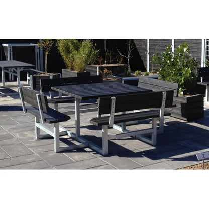 Kvadratisk bord bænkesæt med ryglæn - Vedligeholdelsesfrie genbrugsplastplanker - Plastplanker -  - bord/bænke sæt