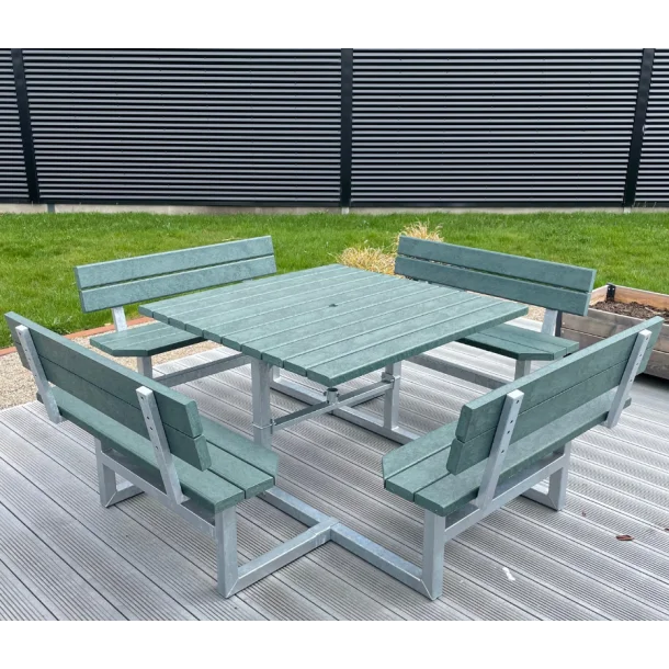 Kvadratisk bord bænkesæt med ryglæn - Vedligeholdelsesfrie genbrugsplastplanker - Plastplanker -  - bord/bænke sæt