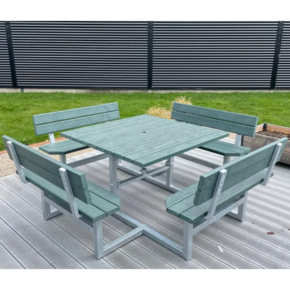 Kvadratisk bord bænkesæt med ryglæn - Vedligeholdelsesfrie genbrugsplastplanker - Plastplanker -  - bord/bænke sæt