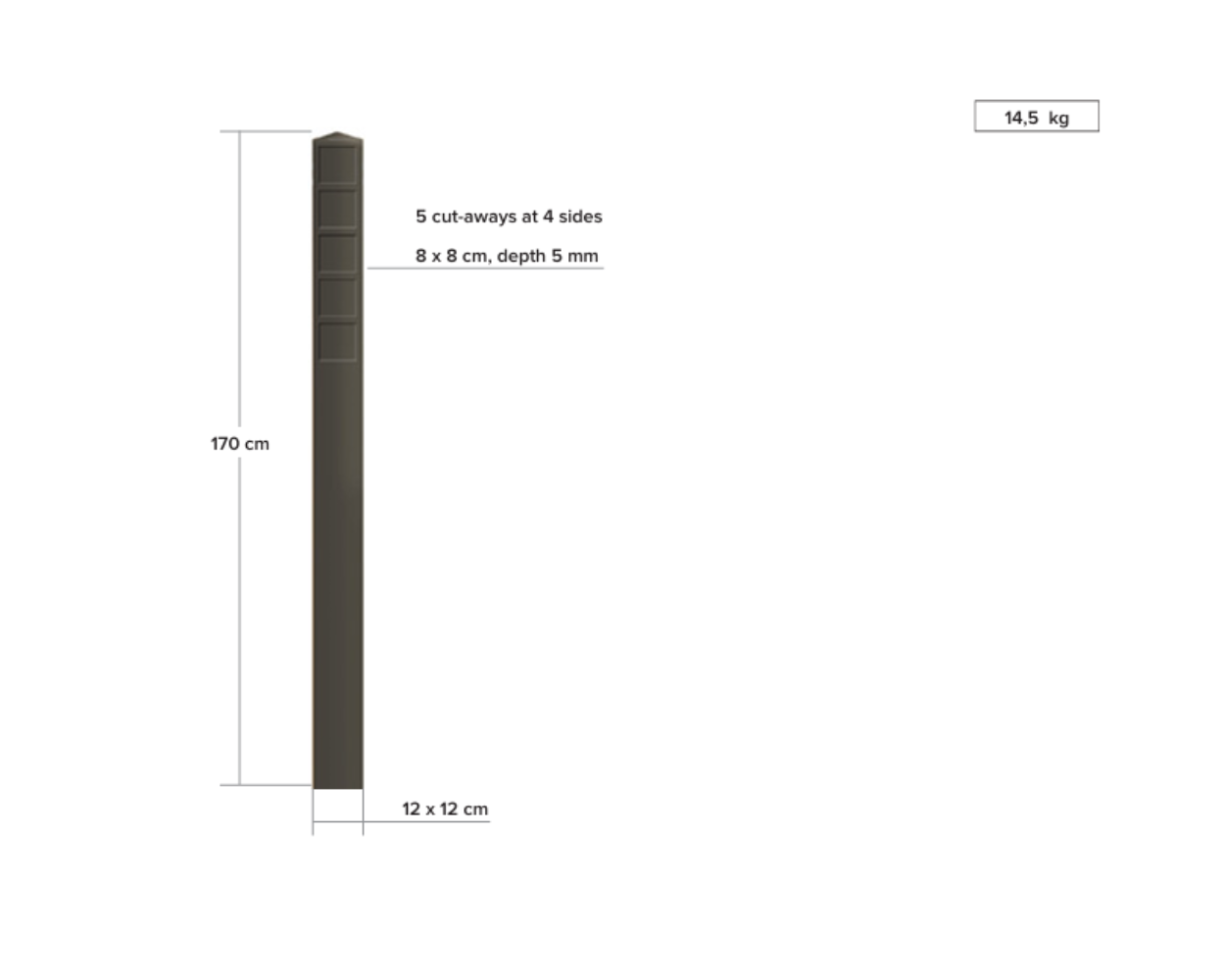 Stipæl - med udskæringer til skiltning - Plastplanker -  - Trafik