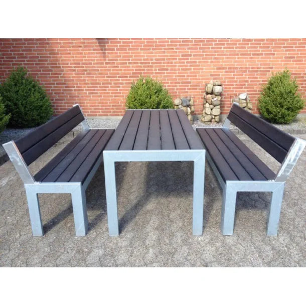 Opal Bord bænkesæt - Med ryglæn - Plastplanker -  - bord/bænke sæt