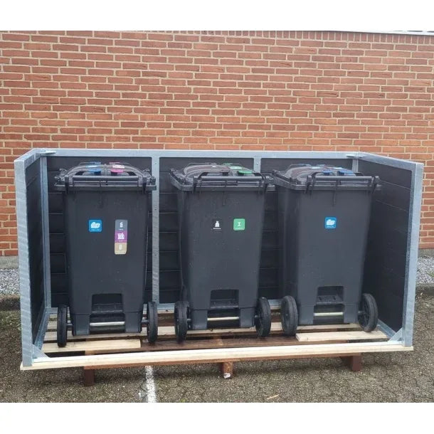 Skraldespandsskjuler - Triple uden låge - Brun - Plastplanker -  - Skraldespandsskjulere