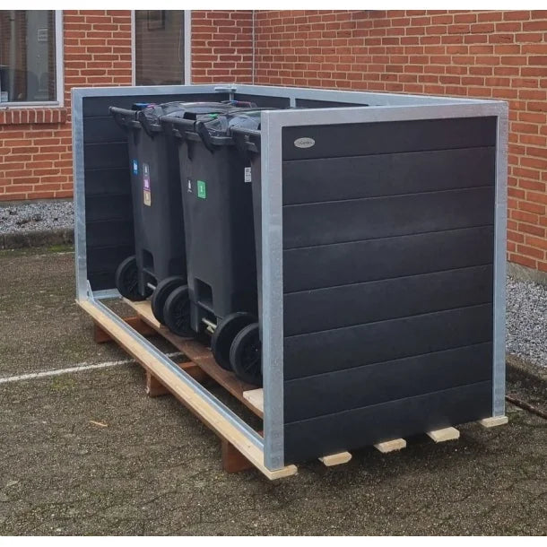 Skraldespandsskjuler - Triple uden låge - Brun - Plastplanker -  - Skraldespandsskjulere