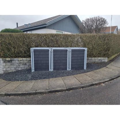 Skraldespandsskjuler - Triple med låge - Sort - Plastplanker -  - Skraldespandsskjulere